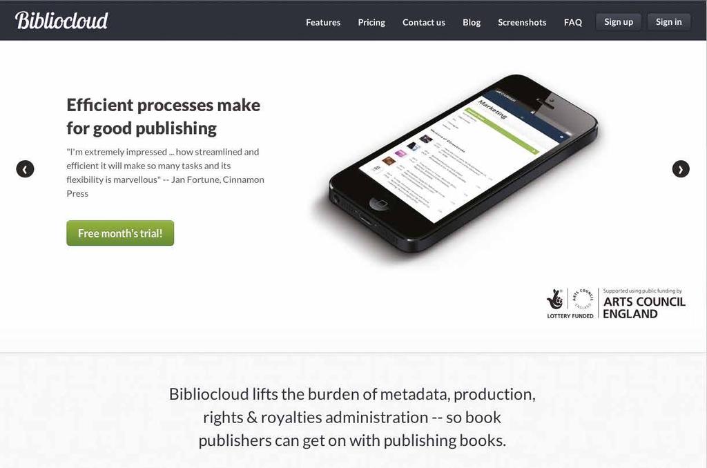 Bibliocloud lifts the burden of metadata, production, rights & royalties administration -- so book publishers can get on with publishing books.