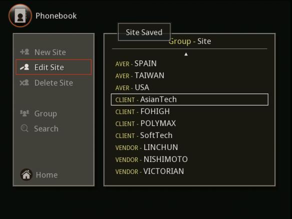 4. In the Phonebook > Edit Site, you may change the Group name, Site Name, IP Address, and Call Quality. 5.