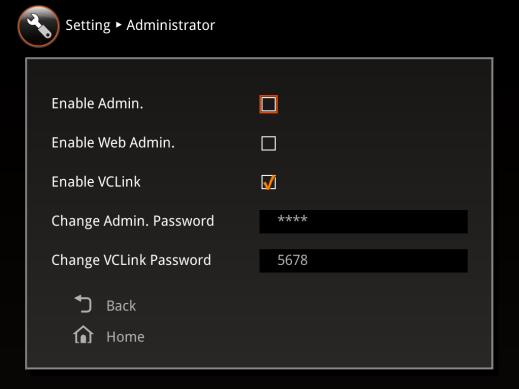 3. Select Enable Admin and press to enable/disable authorization in changing the system setting; select Enable Web Admin