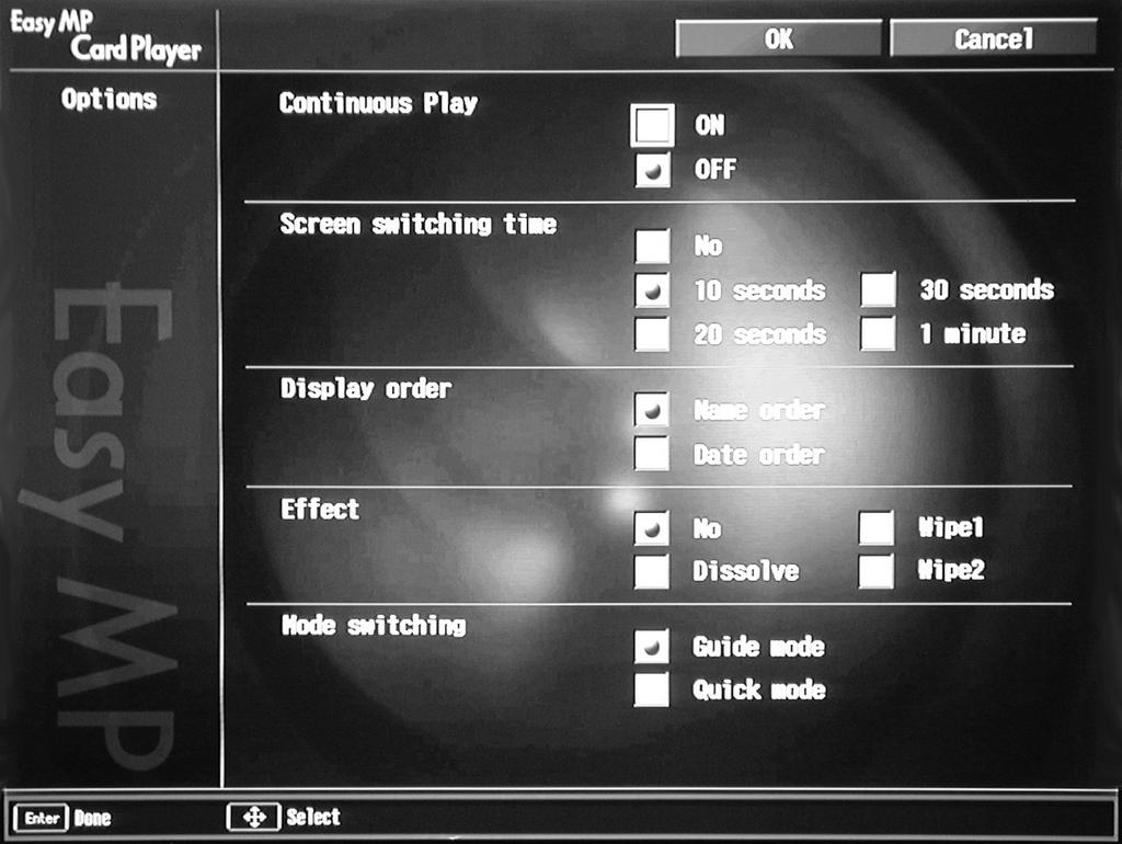 Changing Timing and Other Settings For each folder on the memory card, you can set the display timing for your slides and change several other display settings. 1.