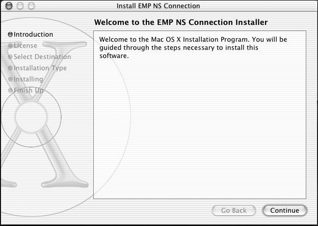 3. If you want to project over a wireless network, make sure the option to install EMP NS Connection is highlighted, then click the button. Follow the on-screen instructions.