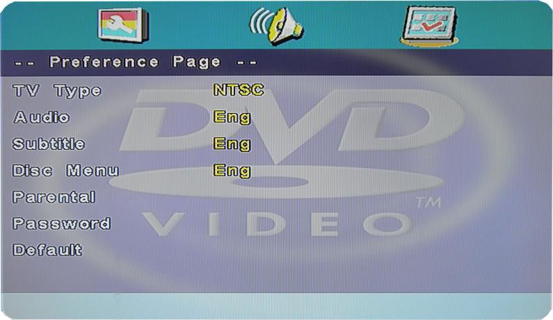 3. Preferences Page a. Press the D.SETUP button and then press the / to display the PREFERENCES PAGE when you are in DVD mode and press ENTER. b. Press the / button to select options in the menu. c.
