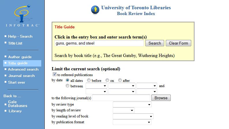 Enter the title of your book in the Title Guide search box.