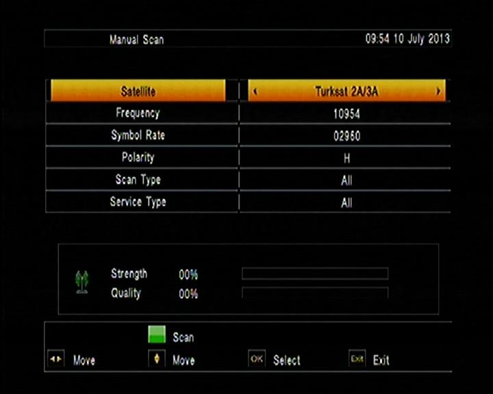 you can find sub-menus for Satellite, Transponder, Polarity, NIT, program,scan mode scan select Signal Quality Bar and etc.