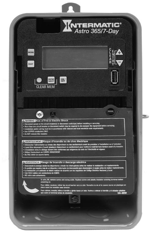 MODELS ET2815C, ET2815CR, ET2815CP Installation and Setup Instructions WARNING Risk of Fire or Electric Shock Electronic 1-Circuit Astronomic 7-Day Time Switch With 100-Hour Backup Disconnect power