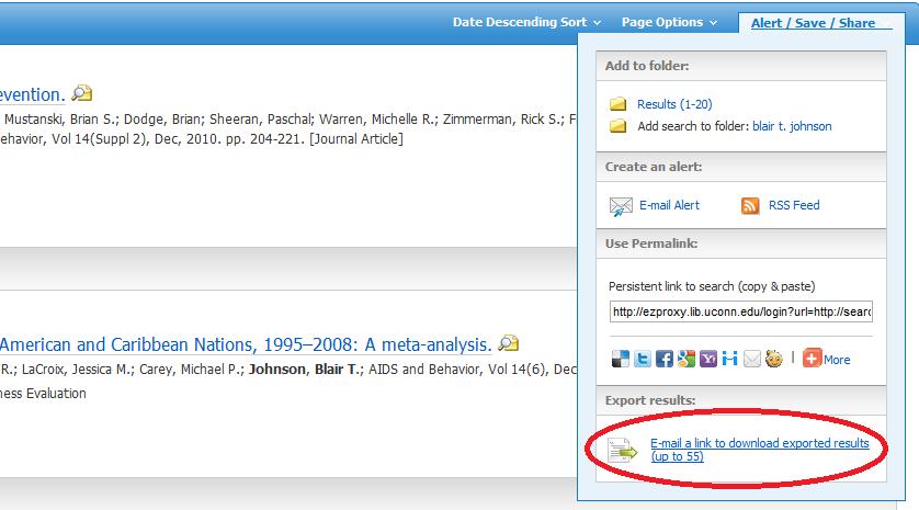 b. Ebscohost databases i. Once you punch in your search, and your results are displayed, click the Alert/Save/Share button on the top right-hand side of the screen.