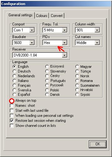 When you enable the option "always on top" in the configuration menu, SetEditDVB2000 will always be in the foreground on your desktop.