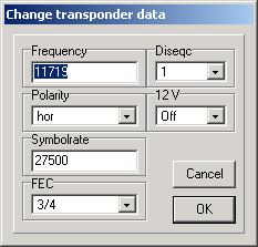 5.e Transponder functions In the DVB2000 there are no transponder lists in the settings. The transponder data (frequency, symbol rate, etc.) are saved for every channel separately.