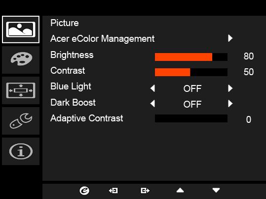 The Function page Open the Function page to select the Picture, Color, OSD or Setting functions, and adjust the settings which you want using the arrows.