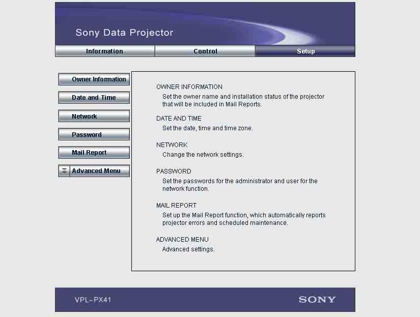 The present setting status is indicated Setting Up the Projector Click Setup. The Password Properties dialog box appears.
