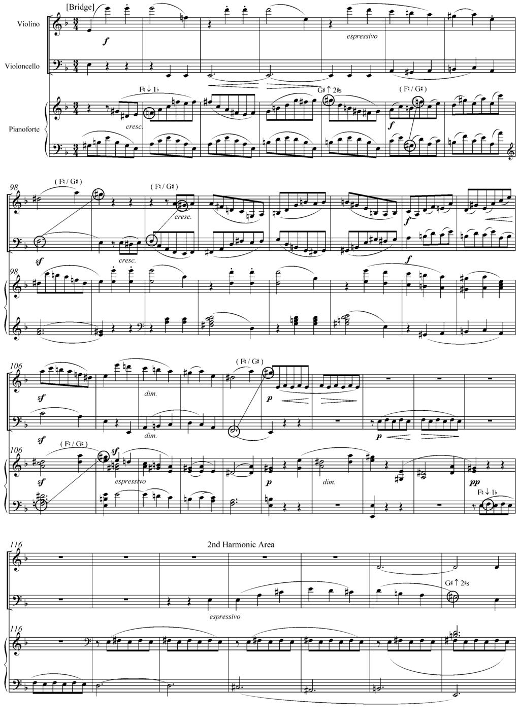 359 EXAMPLE 7.1a: Mendelssohn, Piano Trio in D minor, Op. 49, 1 st Bridge into 2 nd Harmonic Area (mm.