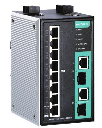 EDS-P510A-8PoE Series 8+2G-port Gigabit PoE+ managed Ethernet switches with 8 IEEE 802.