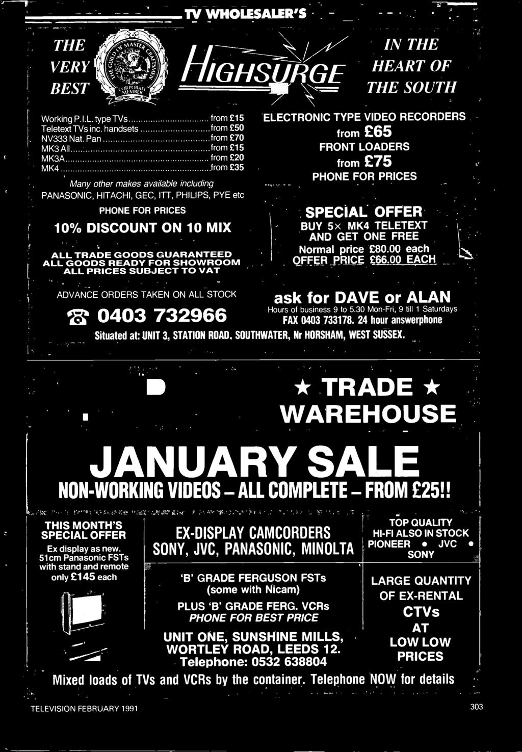 HORSHAM, WEST SUSSEX W TREE TRADE * WAREHOUSE JANUARY SALE NON -WORKING VIDEOS ALL COMPLETE FROM 25!