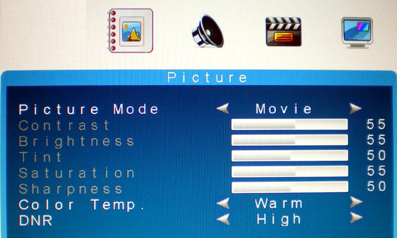 AV1/AV2 Mode Picture Mode 1. Picture Mode 2. Contrast 3. Brightness 4. Tint 5. Saturation 6. Sharpness 7. Color Temp. 8.