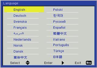 User Controls Setting Language Choose the multilingual OSD menu. Press the or button into the sub menu and then use the or button to select your preferred language.