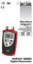 User s Guide HHP241 SERIES. Digital Manometer. Shop online at. omega.com   For latest product manuals: omegamanual.
