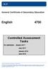 General Certificate of Secondary Education. English Controlled Assessment Tasks