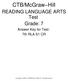 CTB/McGraw Hill. READING LANGUAGE ARTS Test Grade: 7. Answer Key for Test: 7th RLA S1 CR. Copyright 2002 by CTB/McGraw Hill LLC. All rights reserved