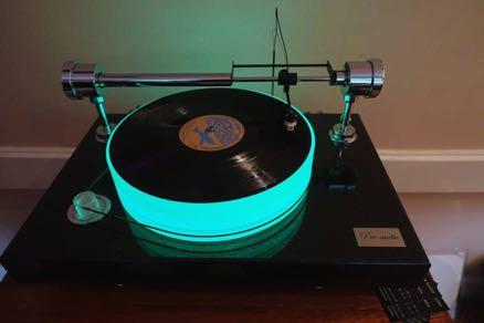 The Pre-audio invitingly illuminated acrylic turntable, with a remarkable air