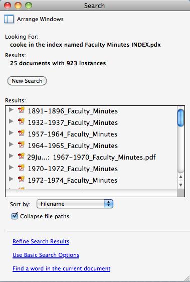 Four supplementary search tools are provided: a) A traditional index: Many of the archived bound volumes contained indexes.