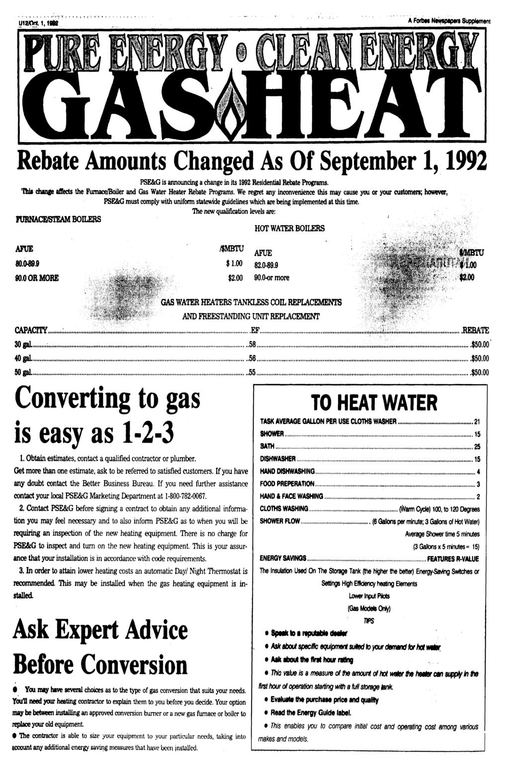 1,1*2 A ForbM Ntimpaperi Supplement Rebate Amounts Changed As Of September 1,1992 PSE&G is announcing a change in its 1992 Residential Rebate Programs.