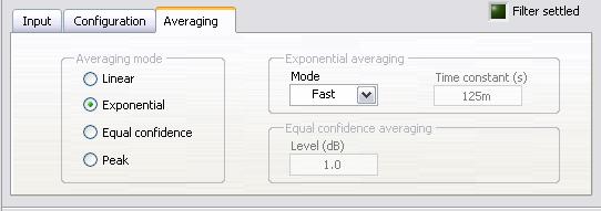 Then click OK to close the configuration window. The Octave Analysis Express VI can perform linear, exponential, equal confidence, or peak averaging.