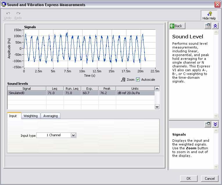 2. The Sound Level Express VI opens the configuration window:. Figure 1-10.