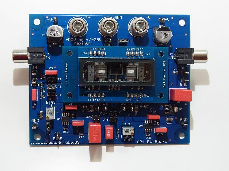 Introduction The 6P1 Evaluation Board (EVB) is a vehicle for testing and evaluating the Korg Nutube 6P1 dual triode in audio circuits. This product is designed and manufactured by Nutube.US. Nutube.US is an independent, authorized distributor of the Korg Nutube device.