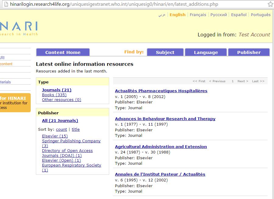 Now displayed is the Latest online information resources page.