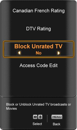 Block Unrated Programming This option allows blocking of unrated content. Press the MENU button to bring up the On Screen Display (OSD). Press the button to highlight the Setup option.
