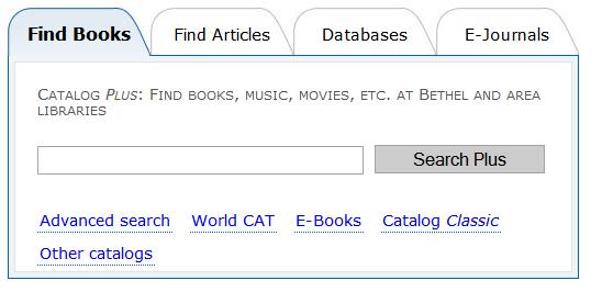 Introduction to the Tabs Provides title, author, subject, and ISBN searching of the catalog. Links to other library catalogs in the area.