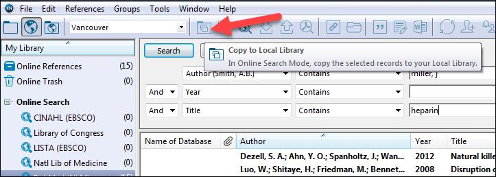 It may not be immediately obvious that you have transferred references to your library. Click the Local Library Mode icon in the upper-left hand corner to return to your library.
