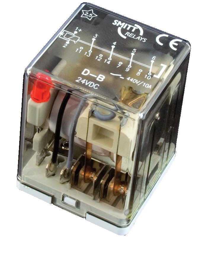 - High DC breaking capacity, Datasheet power relay, 4 pole Features Compact plug-in design Instantaneous, 4 C/O contacts High DC breaking capacity LED indicator Back EMF suppression diode (DC
