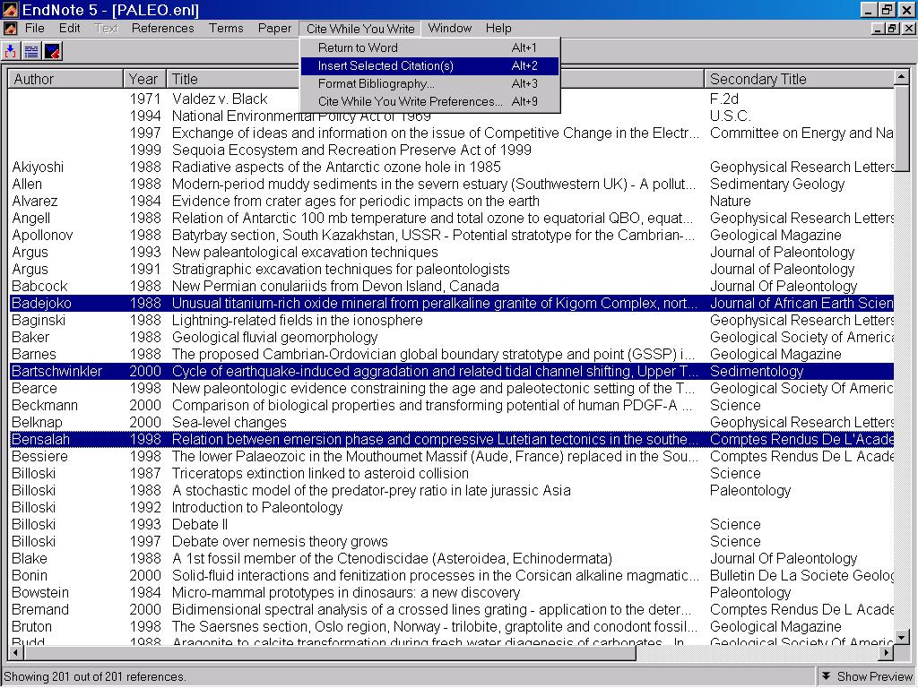 To insert multiple citations, place the cursor in the Word document In EndNote, highlight