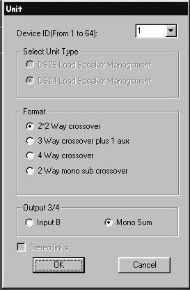 GRAPHICAL USER INTERFACE (GUI) 2.Click NEW. A dialog box labeled Unit will appear in the screen. 3.Device ID assigns a number between 1 and 64 to the unit. 4.