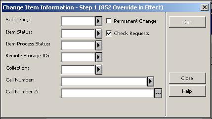 Figure 1: Item handing The Permanent Change checkbox should be left unchecked for items which are temporarily located in reserves.