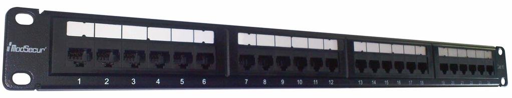 ModSecur Cat 6-24 port patch panel Description: The shielded ModSecur Cat 6-24 port patch are loaded with shielded keystone jacks, which are housed in a closure full shielding metal enclosure