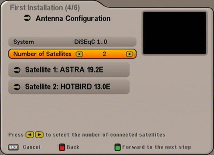 FIRST INSTALLATION: DiSEqC 1.0 When selecting the satellite(s), make sure that your reception position is aligned to the desired satellite(s)!