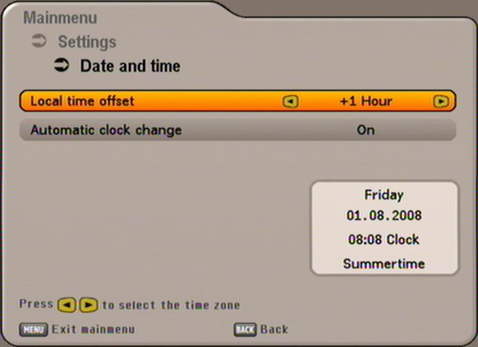SETTINGS DATE AND TIME Local time offset Use the buttons to set the time zone variation from UTC (formerly GMT) (e.g. for Germany +1 hour).