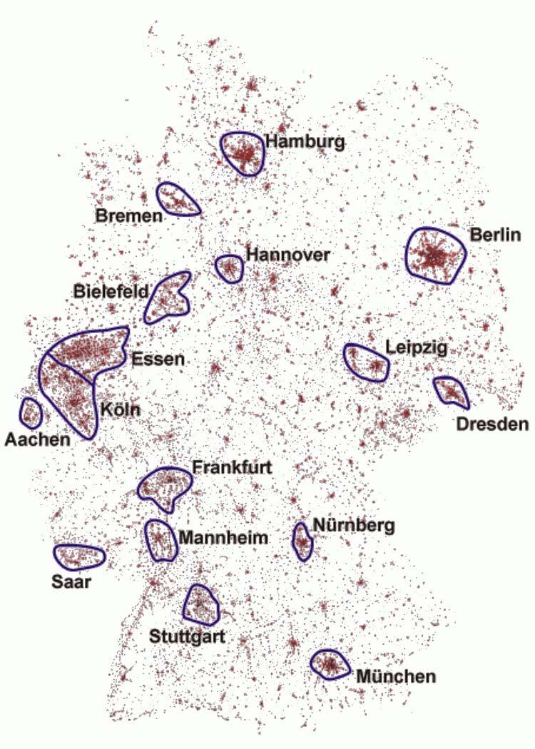 Density of Population in Germany This map gives an example of possible DTTB islands in Germany, investigation 1999 16 areas with a high