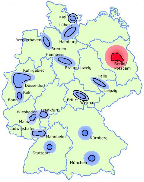 Planned DTTB Islands in Germany This map gives an up-to-date overview of planned DTTB islands in Germany Next region Cologne-Bonn will start in summer 2004 In operation since