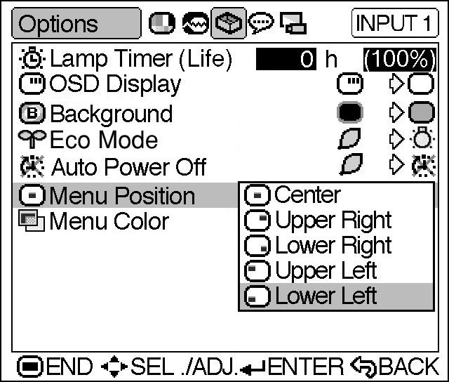 Adjustments and Settings 3 Press " or ' to select the item you want to set. Press to return to the previous screen. In some menus, select the icon using. Select the item. 4 Press.