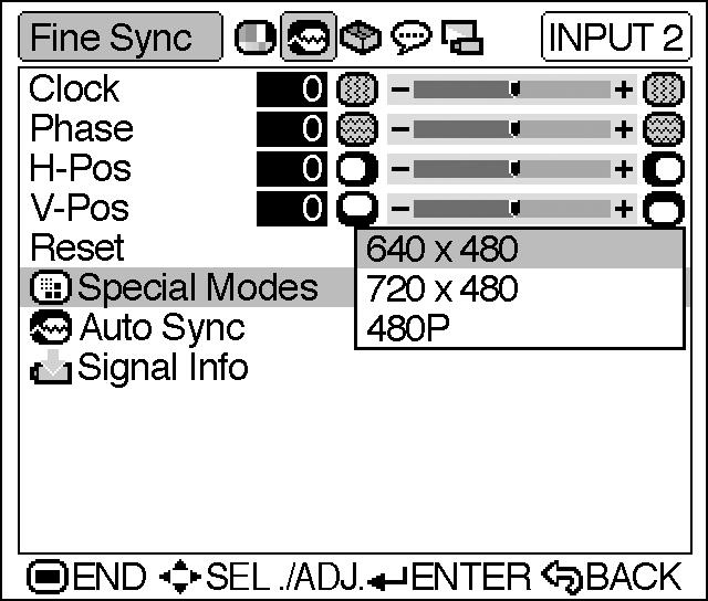 Adjustments and Settings Special Modes Adjustment Ordinarily, the type of input signal is detected and the correct resolution mode is automatically selected.