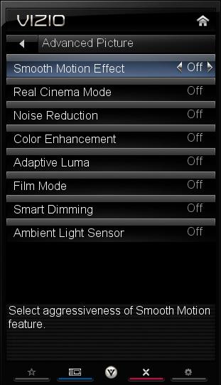 Advanced Picture To select the options in the Advanced Picture sub-menu, press OK. A new menu will be displayed showing the advanced functions available for fine tuning of the picture.