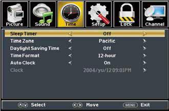 Menu Adjustments Date & Time Settings The Time menu includes adjustment of settings for your local time zone and daylight savings time.