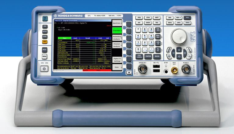 Overview 1.2 R&S ETL TV Analyzer Fig 2: R&S ETL TV analyzer This multistandard instrument combines TV test receiver and spectrum analyzer functionality in a single unit.