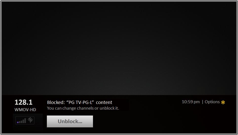 Customizing your TV When a program is blocked by parental control settings, the TV displays a blocked message: Whenever this blocked message appears, both the video and audio of the show are blocked,
