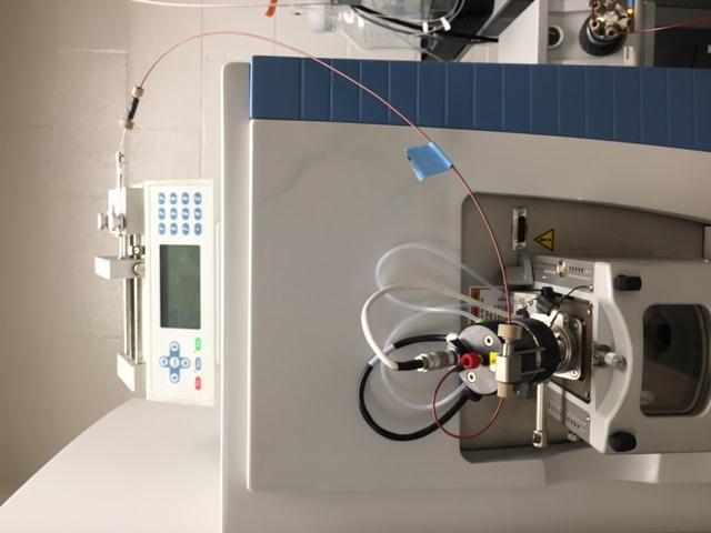 Connect the direct injection line ( calibration only ) to mass spec. 10.