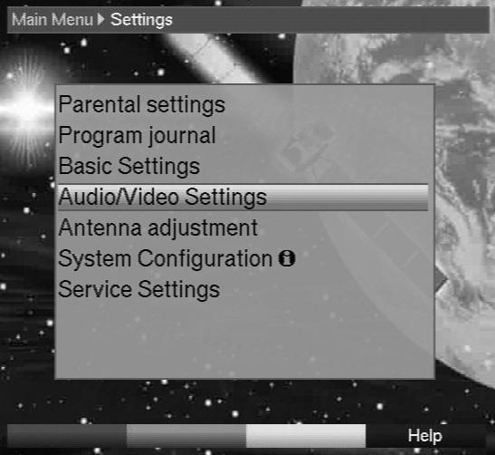 6.3 Audio/Video settings In order to optimize the performance of your digital receiver in conjunction with your television set, you may wish to make further settings in the menu Audio /Video Settings.