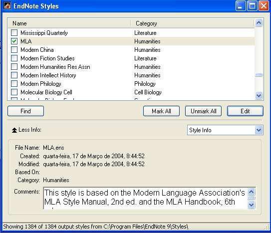 When driving "Open Style Manager" option opens "EndNote Styles" window Here you can activate styles you
